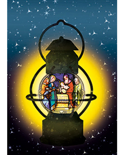Wenskaart eco-lam. lantaarn heilige familie