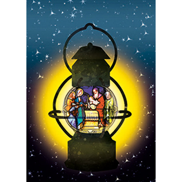 Wenskaart eco-lam. lantaarn heilige familie