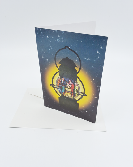 Wenskaart eco-lam. lantaarn heilige familie