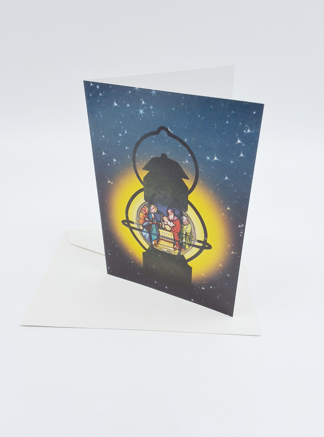 Wenskaart eco-lam. lantaarn heilige familie