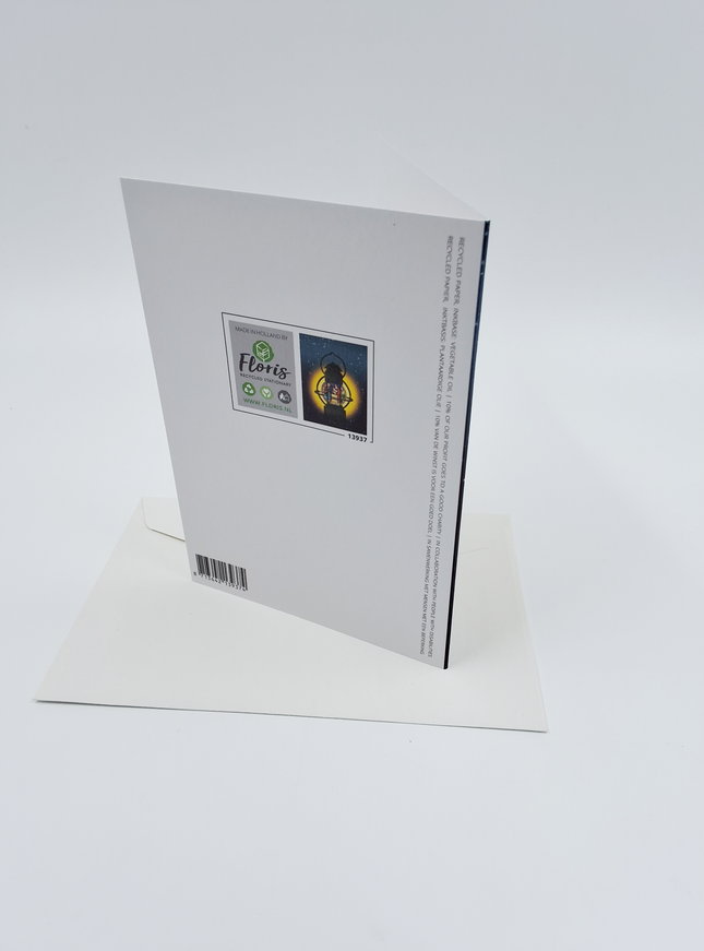 Wenskaart eco-lam. lantaarn heilige familie