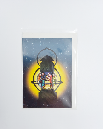 Wenskaart eco-lam. lantaarn heilige familie