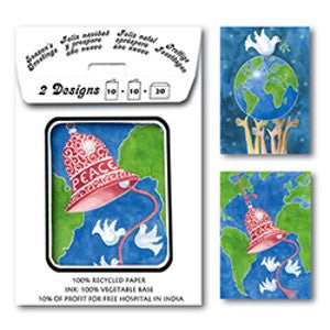 Kerstkaarten tasje 20x kerst aarde duiven (F12811 + F12812)