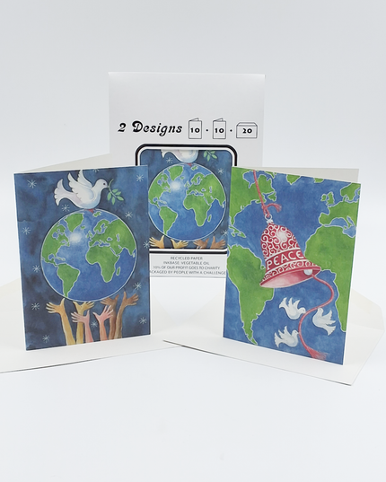 Kerstkaarten tasje 20x kerst aarde duiven (F12811 + F12812)