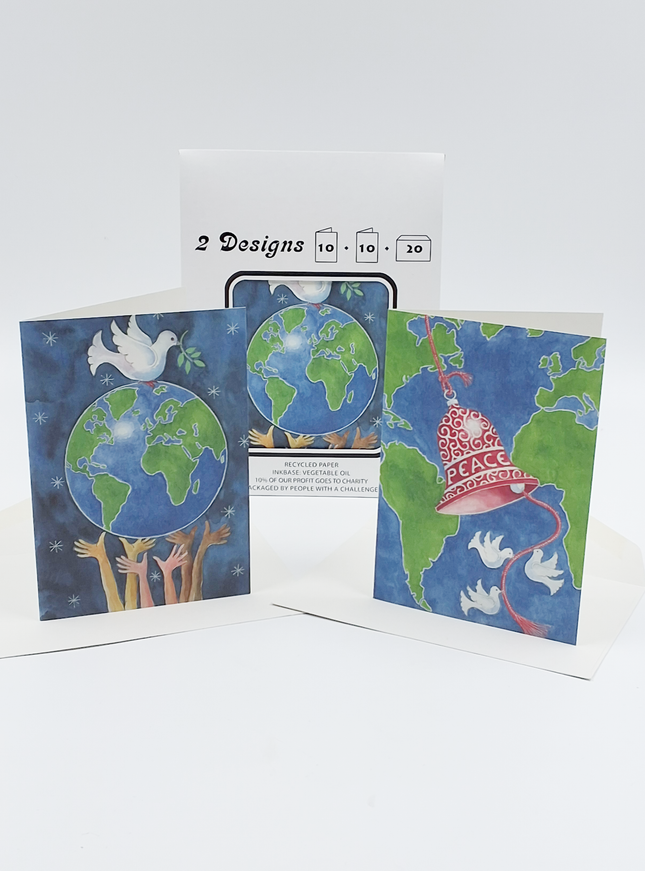Kerstkaarten tasje 20x kerst aarde duiven (F12811 + F12812)