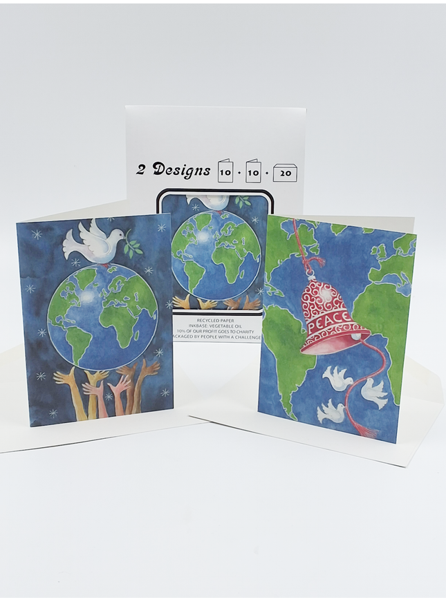 Kerstkaarten tasje 20x kerst aarde duiven (F12811 + F12812)