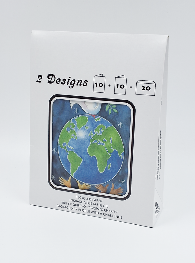 Kerstkaarten tasje 20x kerst aarde duiven (F12811 + F12812)