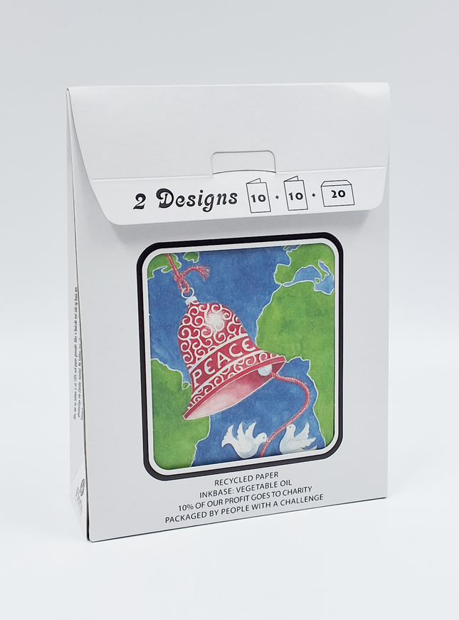 Kerstkaarten tasje 20x kerst aarde duiven (F12811 + F12812)