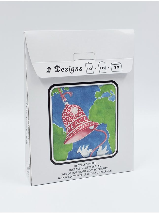 Kerstkaarten tasje 20x kerst aarde duiven (F12811 + F12812)