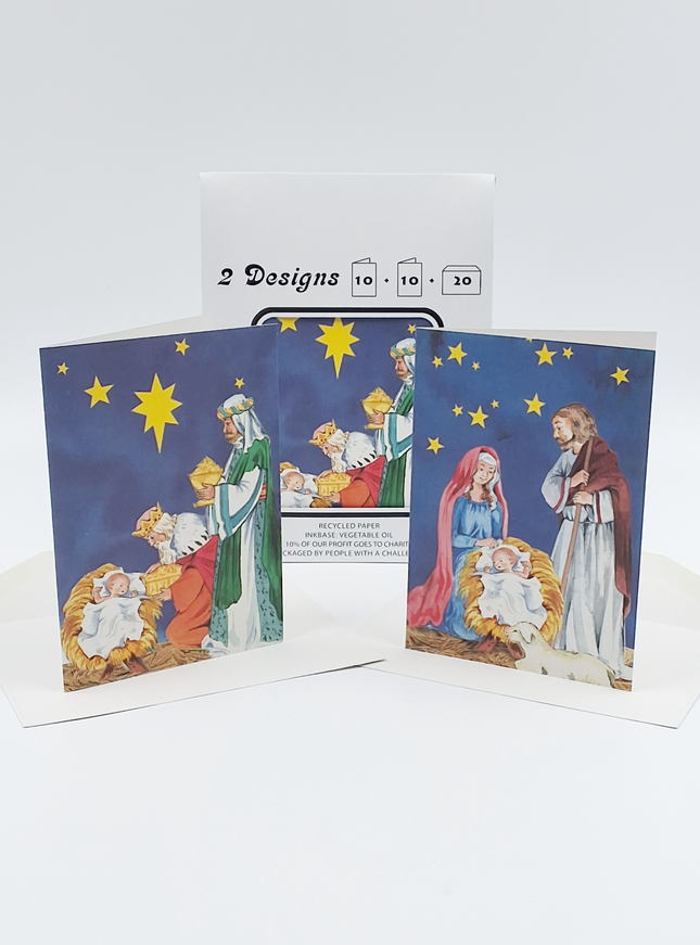Kerstkaarten tasje 20x kerst koningen, Jozef (F12861 + F12862)