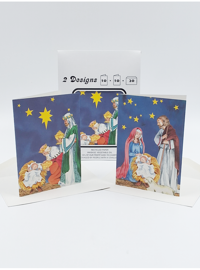Kerstkaarten tasje 20x kerst koningen, Jozef (F12861 + F12862)