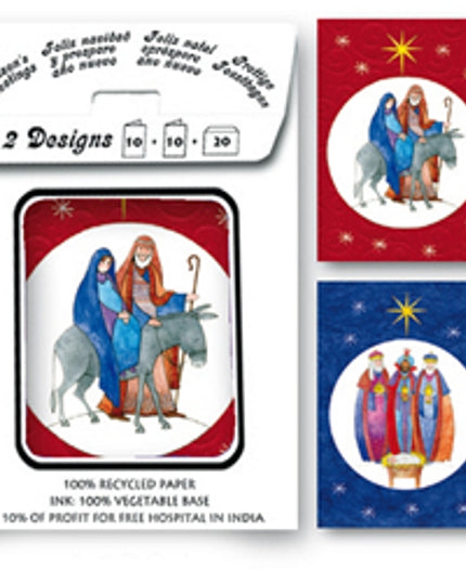 Kerstkaarten tasje 20x kerst Jozef, Maria, drie koningen (F12915 + F12916)