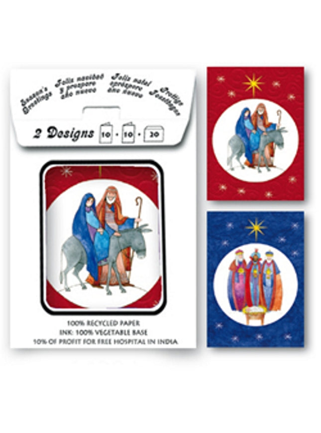 Kerstkaarten tasje 20x kerst Jozef, Maria, drie koningen (F12915 + F12916)