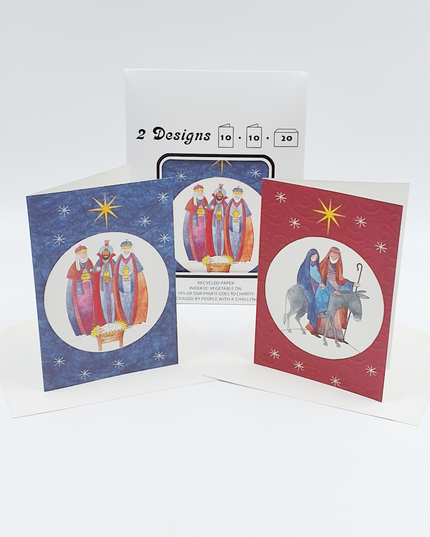 Kerstkaarten tasje 20x kerst Jozef, Maria, drie koningen (F12915 + F12916)