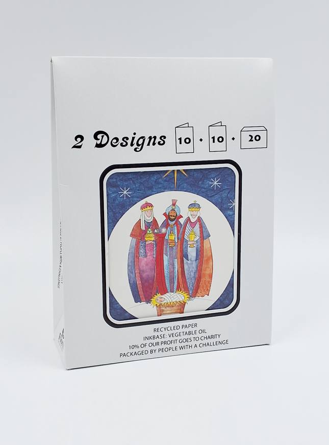 Kerstkaarten tasje 20x kerst Jozef, Maria, drie koningen (F12915 + F12916)