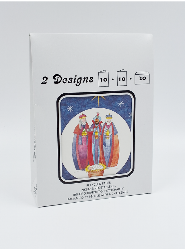 Kerstkaarten tasje 20x kerst Jozef, Maria, drie koningen (F12915 + F12916)