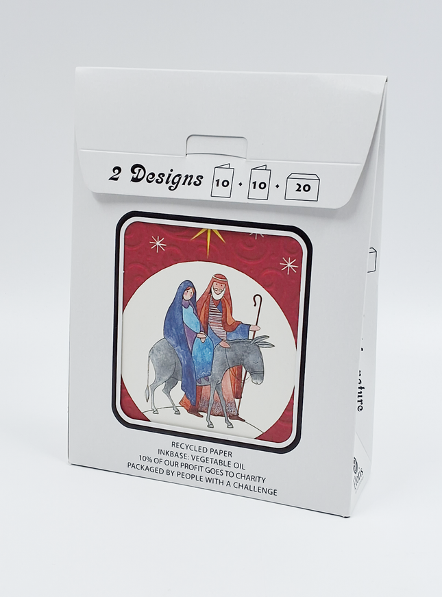 Kerstkaarten tasje 20x kerst Jozef, Maria, drie koningen (F12915 + F12916)