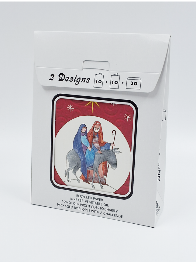 Kerstkaarten tasje 20x kerst Jozef, Maria, drie koningen (F12915 + F12916)