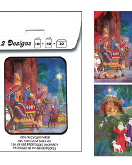 Kerstkaarten tasje 20x koningen en herders (F13073 + F13074)