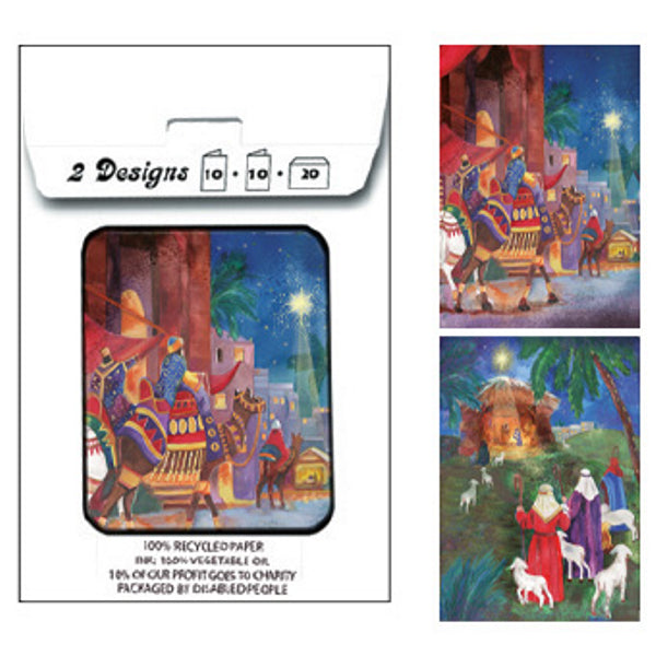 Kerstkaarten tasje 20x koningen en herders (F13073 + F13074)