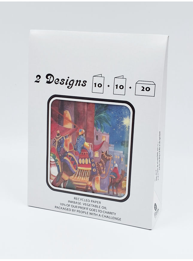 Kerstkaarten tasje 20x koningen en herders (F13073 + F13074)