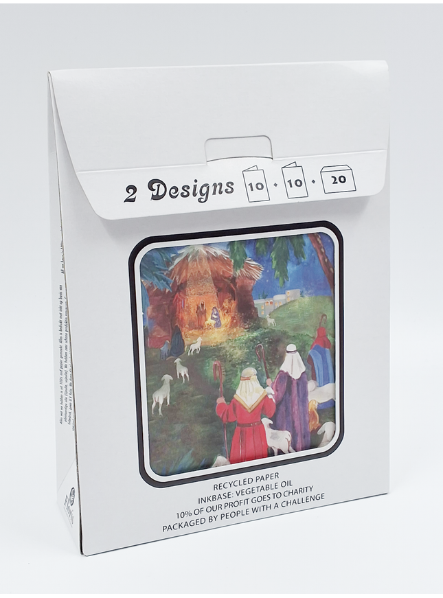 Kerstkaarten tasje 20x koningen en herders (F13073 + F13074)