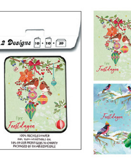 Kerstkaarten tasje 20x vogels (F13079 + F13080)