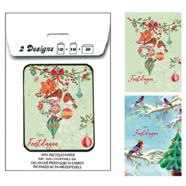 Kerstkaarten tasje 20x vogels (F13079 + F13080)