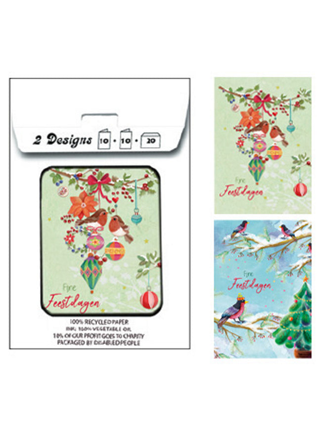 Kerstkaarten tasje 20x vogels (F13079 + F13080)