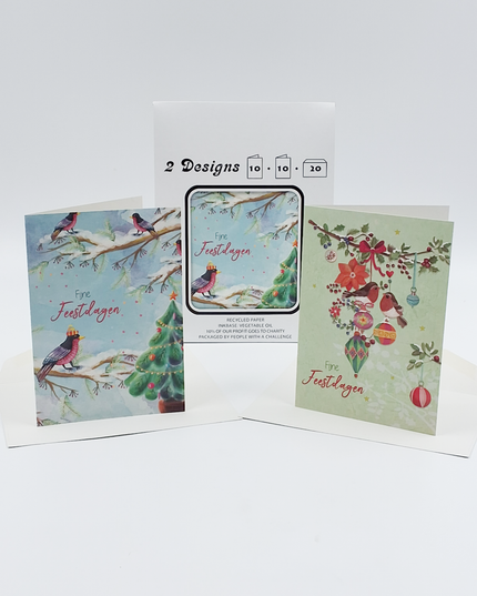Kerstkaarten tasje 20x vogels (F13079 + F13080)