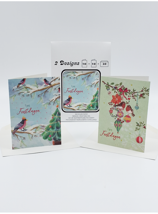 Kerstkaarten tasje 20x vogels (F13079 + F13080)