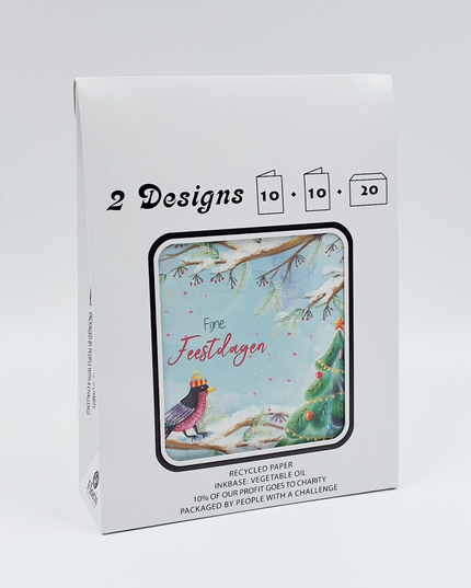 Kerstkaarten tasje 20x vogels (F13079 + F13080)