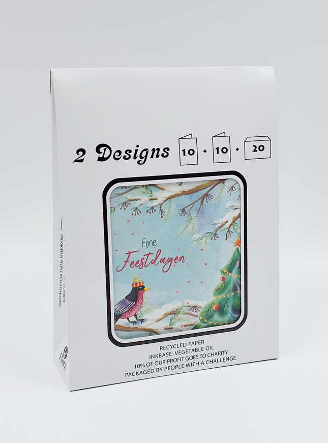 Kerstkaarten tasje 20x vogels (F13079 + F13080)