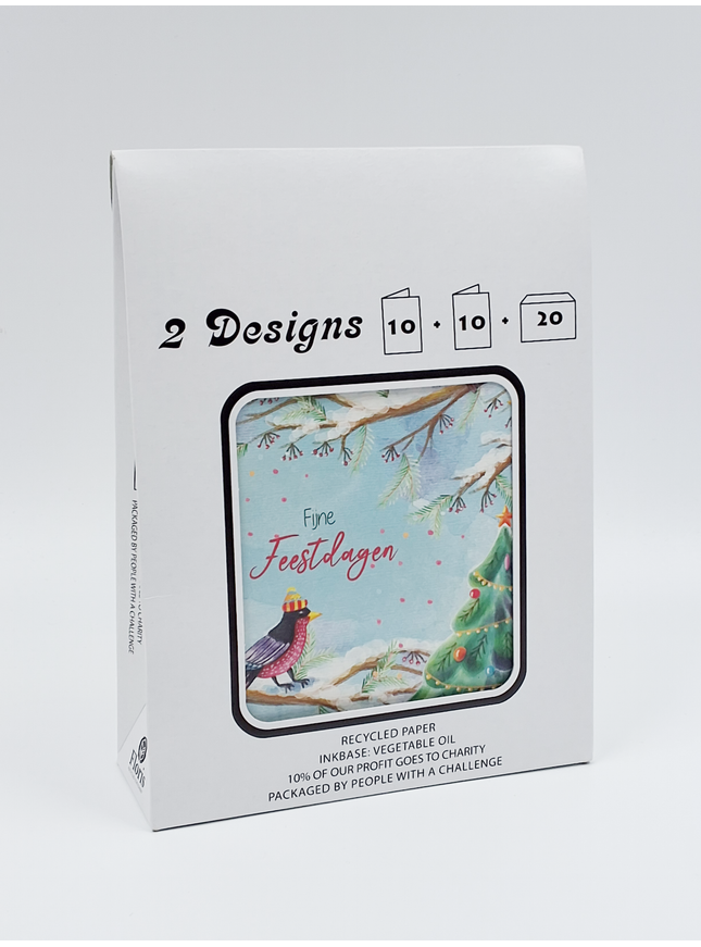 Kerstkaarten tasje 20x vogels (F13079 + F13080)