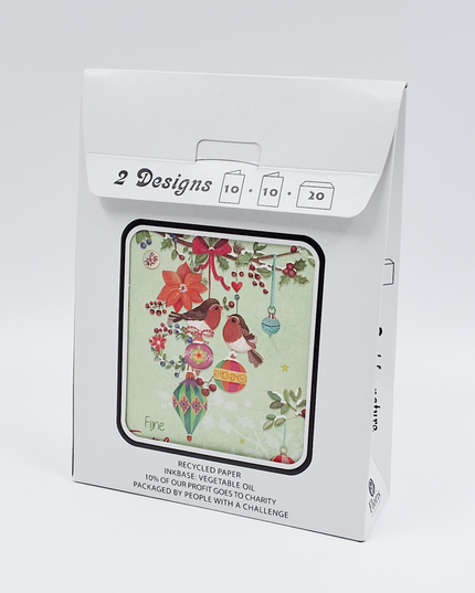 Kerstkaarten tasje 20x vogels (F13079 + F13080)