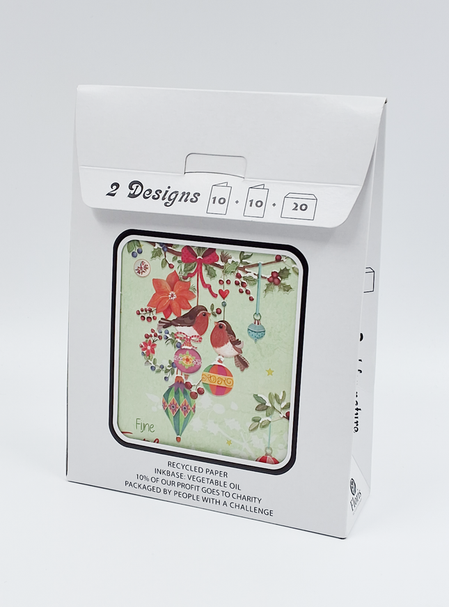 Kerstkaarten tasje 20x vogels (F13079 + F13080)