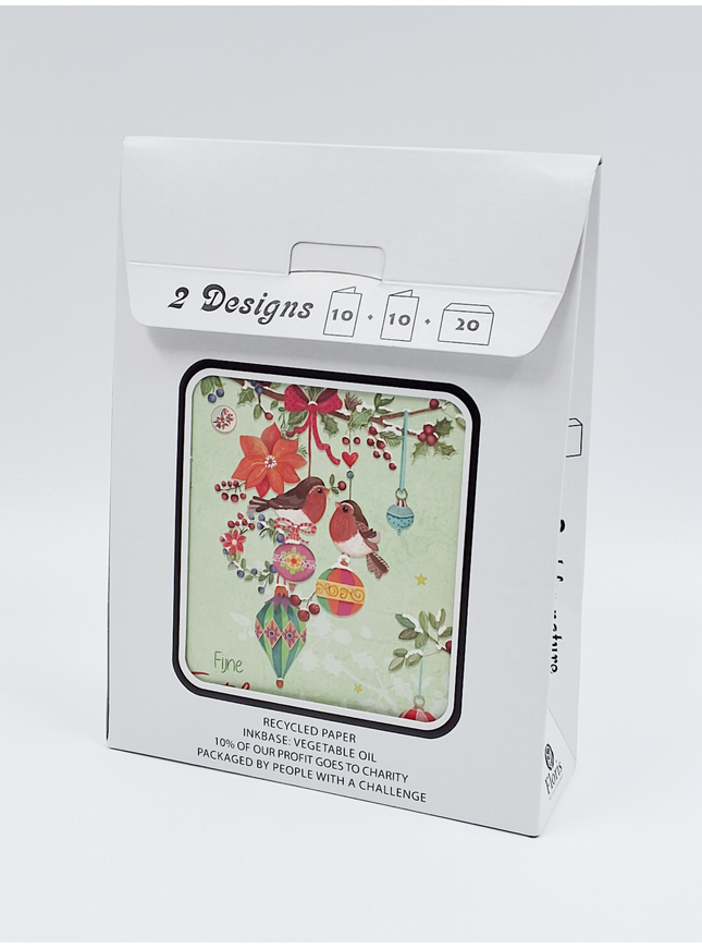 Kerstkaarten tasje 20x vogels (F13079 + F13080)