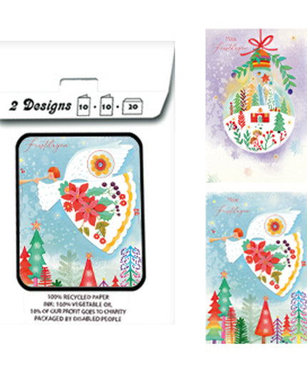 Kerstkaarten tasje 20x engel en kerstbal (F13086 + F13087)