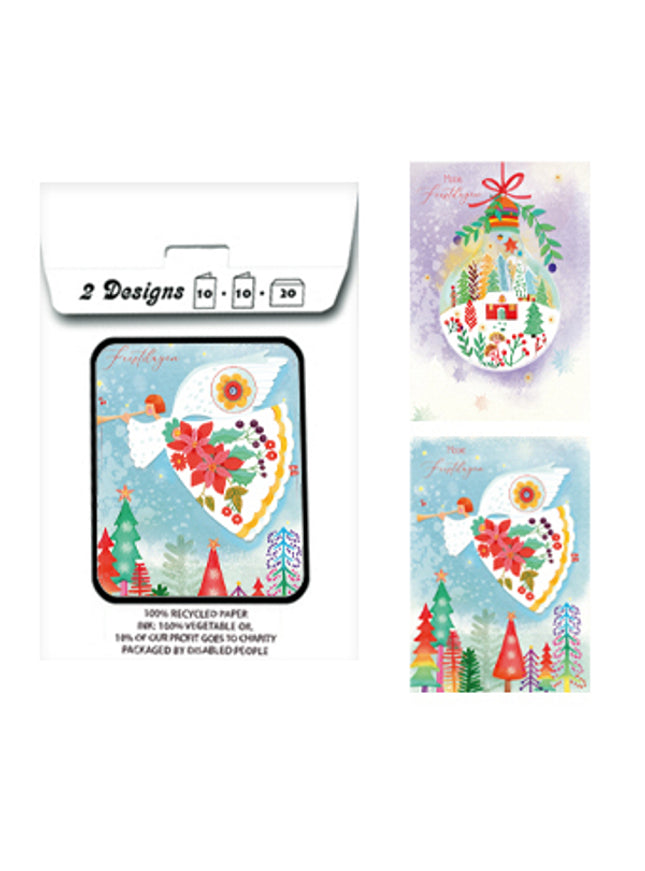 Kerstkaarten tasje 20x engel en kerstbal (F13086 + F13087)