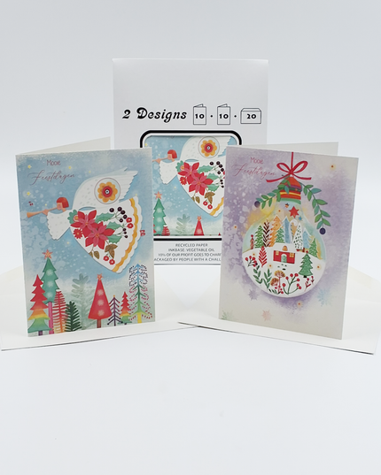 Kerstkaarten tasje 20x engel en kerstbal (F13086 + F13087)