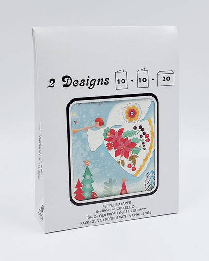 Kerstkaarten tasje 20x engel en kerstbal (F13086 + F13087)