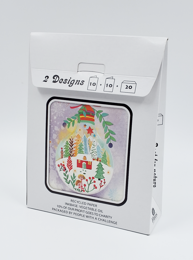 Kerstkaarten tasje 20x engel en kerstbal (F13086 + F13087)