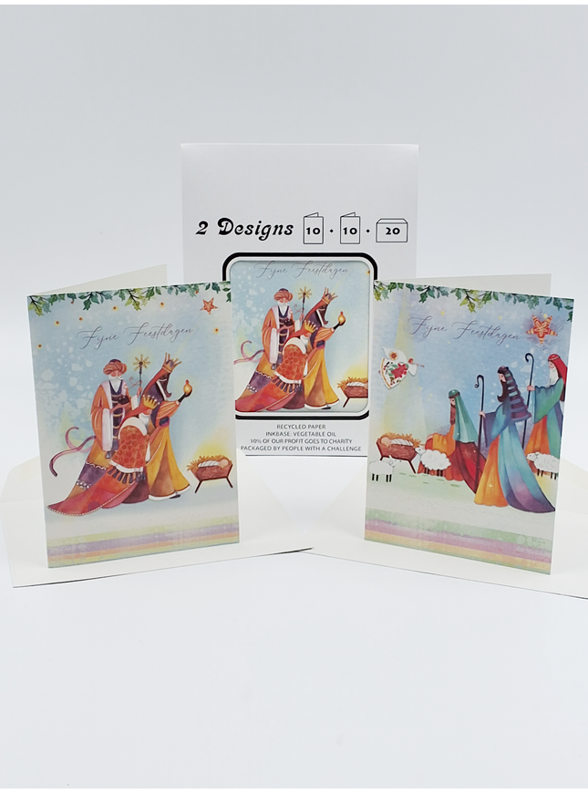 Kerstkaarten tasje 20x drie koningen (F13088 + F13089)