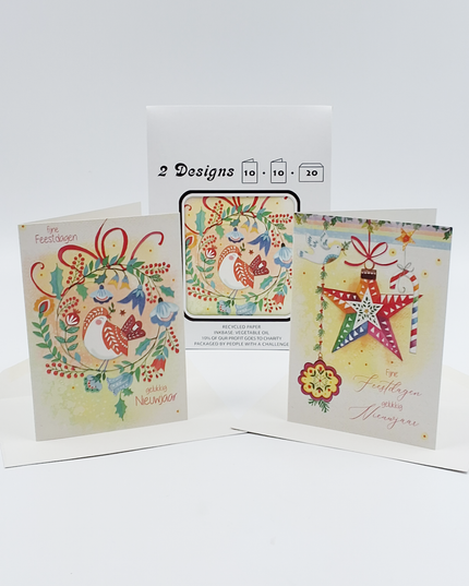 Kerstkaarten tasje 20x vogel en ster (F13090 + F13091)