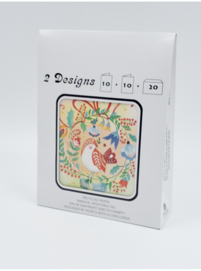 Kerstkaarten tasje 20x vogel en ster (F13090 + F13091)