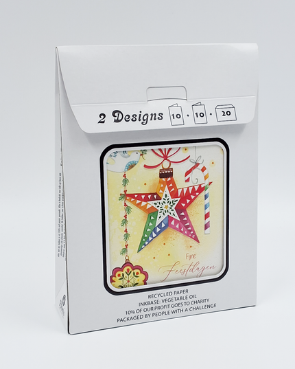 Kerstkaarten tasje 20x vogel en ster (F13090 + F13091)