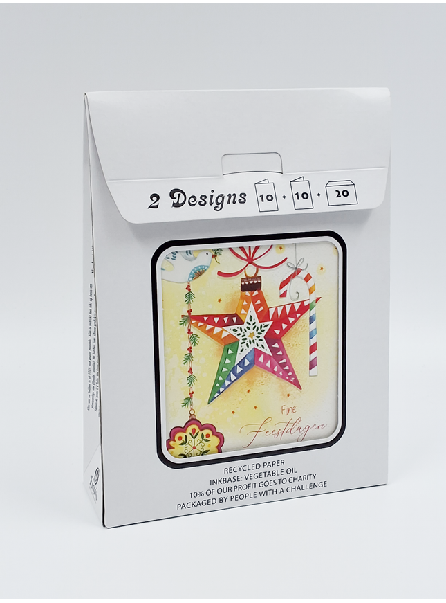 Kerstkaarten tasje 20x vogel en ster (F13090 + F13091)