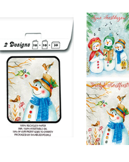 Kerstkaarten tasje 20x sneeuwmannen (F13092 + F13093)