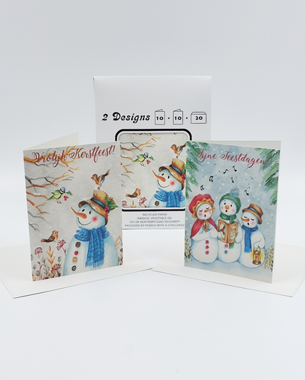 Kerstkaarten tasje 20x sneeuwmannen (F13092 + F13093)