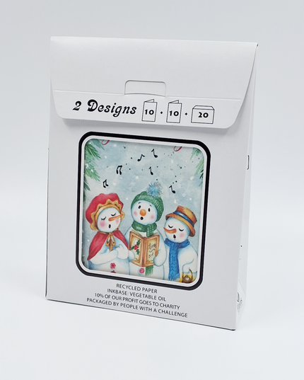 Kerstkaarten tasje 20x sneeuwmannen (F13092 + F13093)